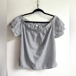 Old Navy Blue And White Ruffle Puff Sleeve Blouse